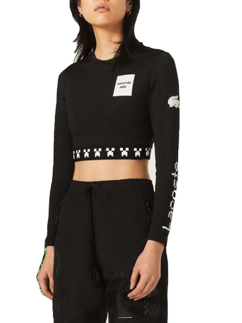 Buy LACOSTE Black Printed Crop Top for Women Online Tata CLiQ