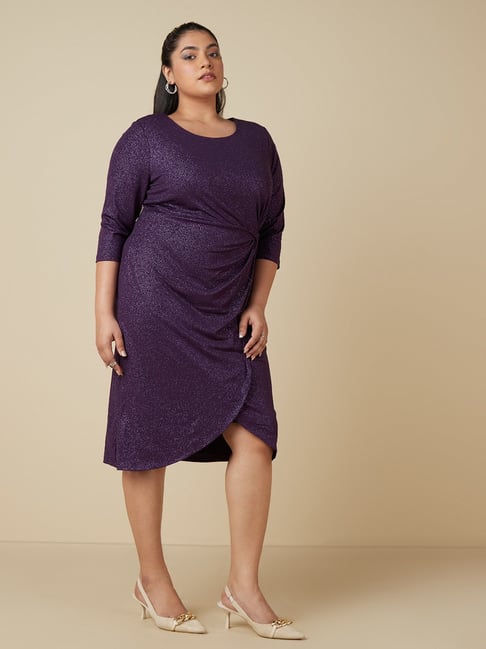 Gia Curves by Westside Dark Purple Shimmer-Detailed Dress Price in India