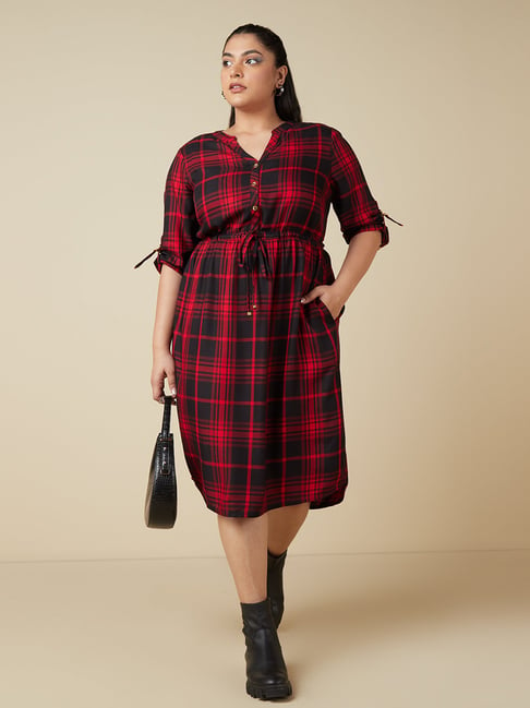 Gia Curves by Westside Red Checkered Dress Price in India