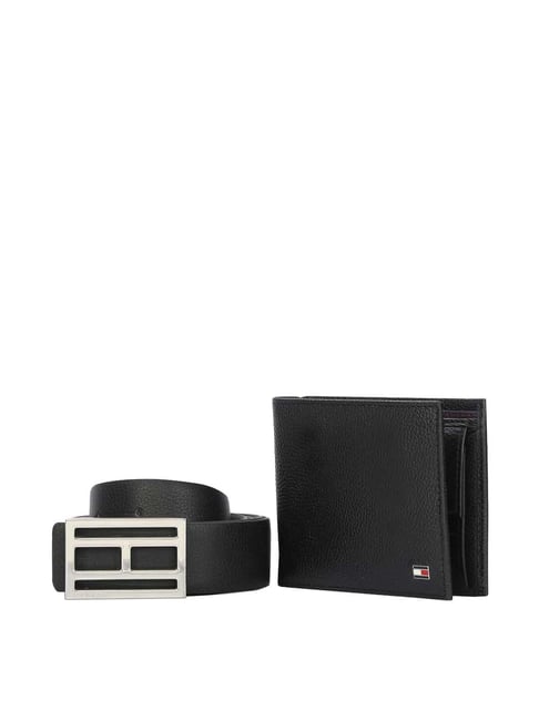 Tommy Hilfiger Black Casual Leather Bi-Fold Wallet with Belt Gift Set for Men