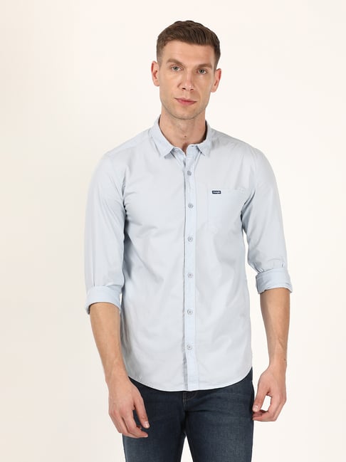 Wrangler Light Blue Cotton Slim Fit Shirt