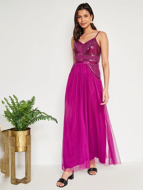 AND Dark Wine Embellished Gown Price in India