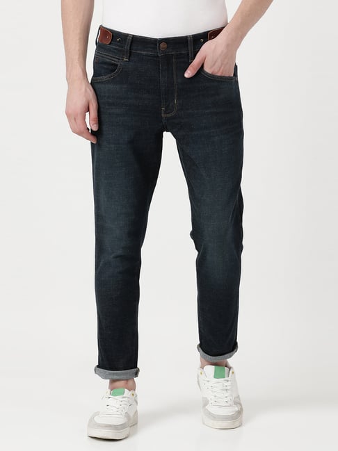 Wrangler Dark Blue Cotton Slim Fit Jeans