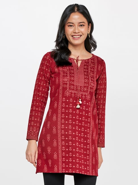 Global Desi Maroon Printed Tunic