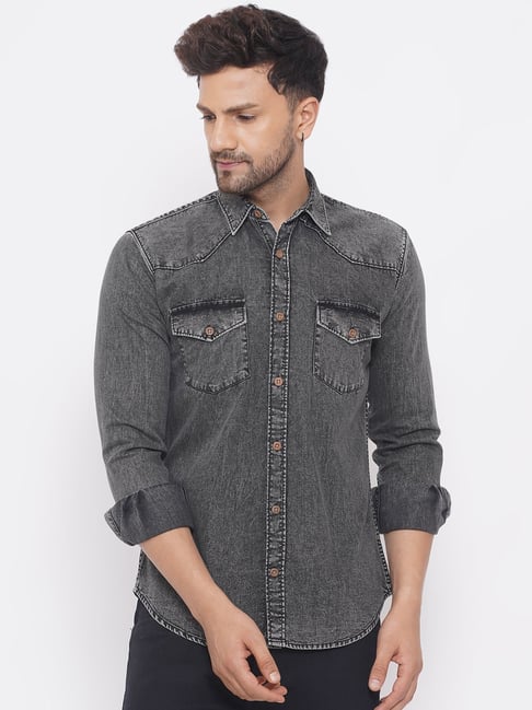 Grey Denim Double Pocket Shirt | New Look