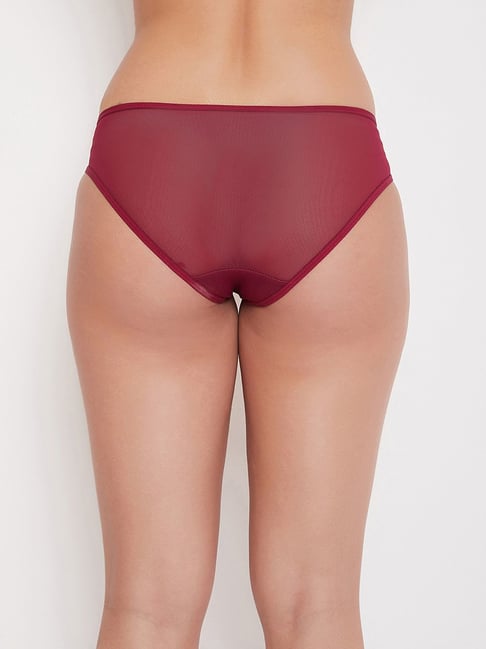 Buy Clovia Cotton Low Waist Bikini Panty In Red Maroon online