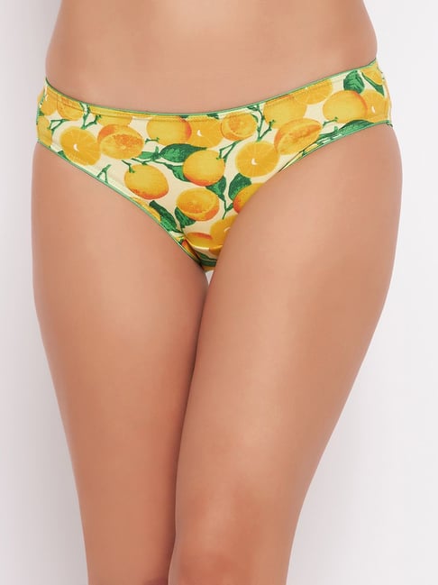 Clovia Yellow Cotton Printed Bikini Panty