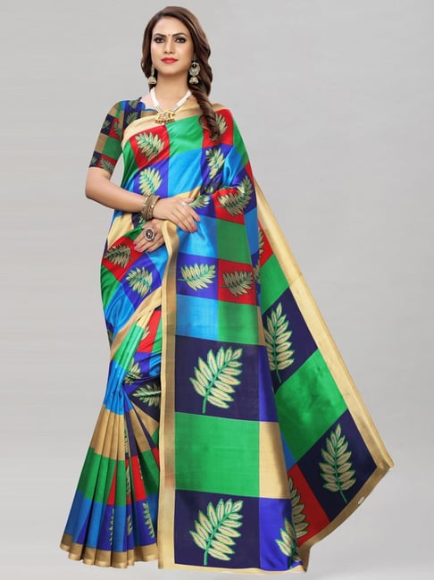 Satrani Blue Woven Saree With Unstitched Blouse Price in India