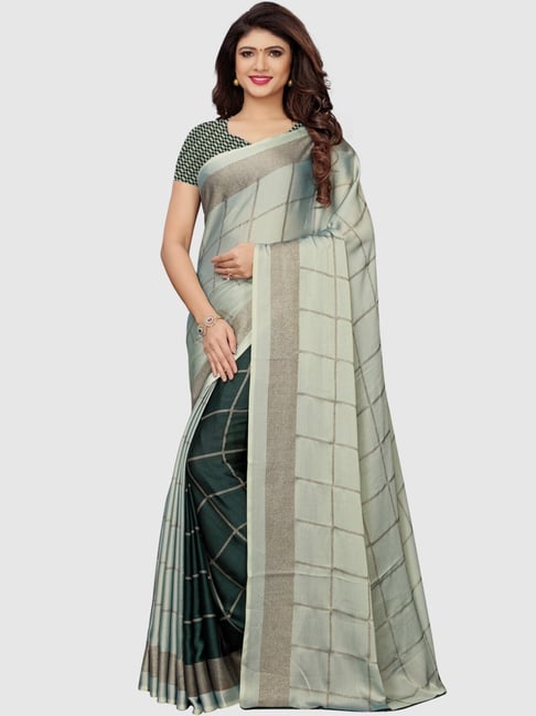 Satrani Green Chequered Saree With Unstitched Blouse Price in India