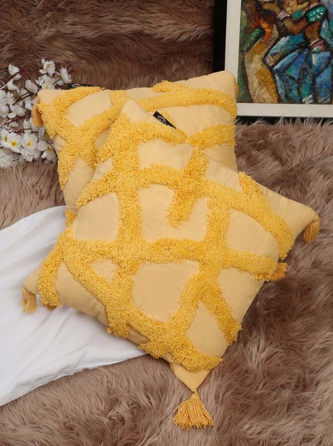 HOSTA HOMES Yellow Cotton Cushion Cover - Set of 2-image-39