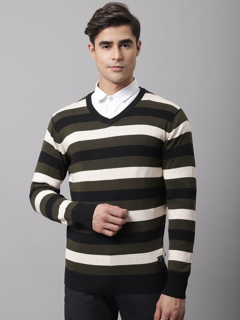 Cantabil Multicolor Regular Fit Striped Sweater