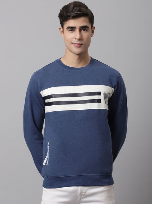 Buy Cantabil Indigo Blue Regular Fit Printed Sweatshirt for Men's