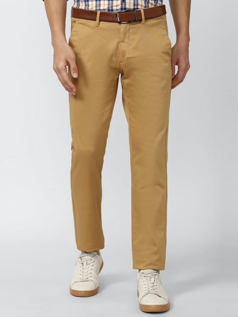 Buy Men Khaki Slim Fit Solid Flat Front Formal Trousers Online - 743320 |  Louis Philippe