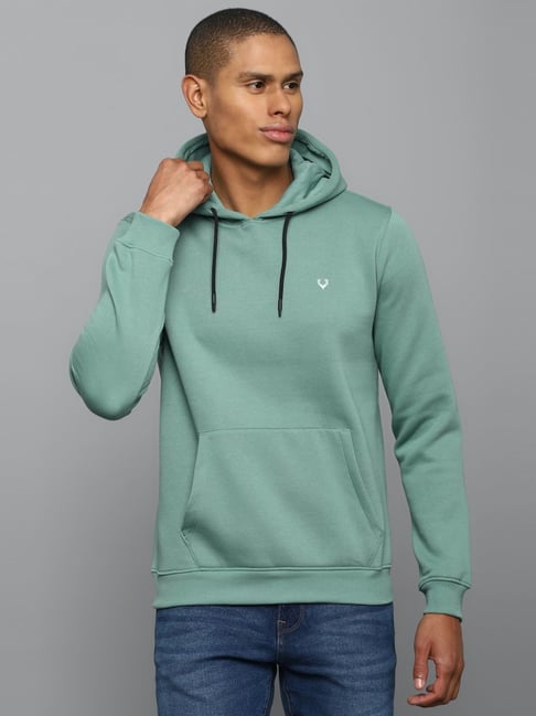 Allen Solly Green Cotton Regular Fit Hooded Sweatshirt