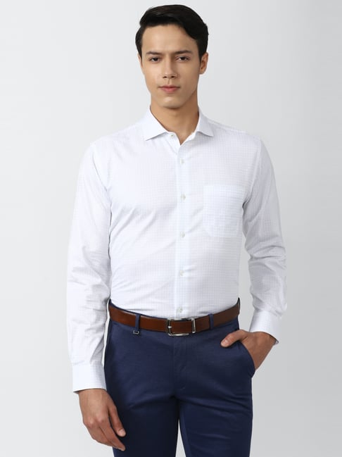 Van Heusen White Cotton Regular Fit Checks Shirt