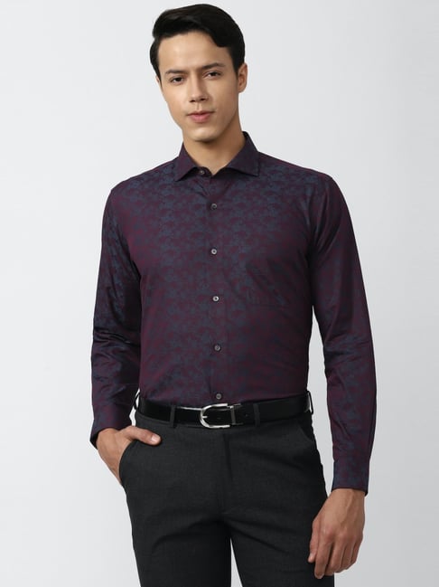 Van Heusen Purple Cotton Regular Fit Printed Shirt