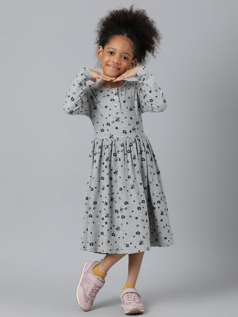 Beverly Hills Polo Club Kids Grey Cotton Printed Full Sleeves Dress