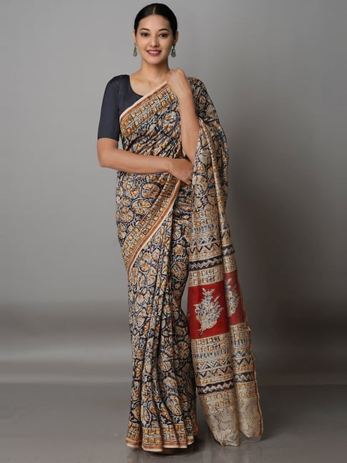 Unnati Silks Multicolored Silk Cotton Printed Saree With Unstitched Blouse Price in India