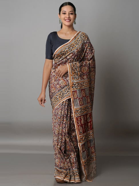 Unnati Silks Multicolored Silk Cotton Printed Saree With Unstitched Blouse Price in India