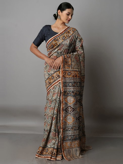 Unnati Silks Multicolored Silk Cotton Printed Saree With Unstitched Blouse Price in India