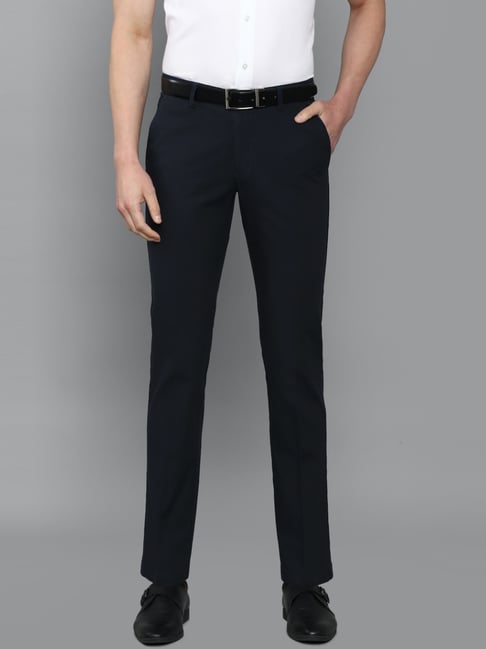 Louis Philippe Navy Blue Cotton Slim Fit Trousers-picture-28