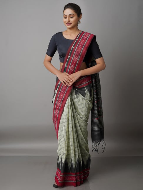 Unnati Silks Grey Cotton Silk Woven Saree With Unstitched Blouse Price in India