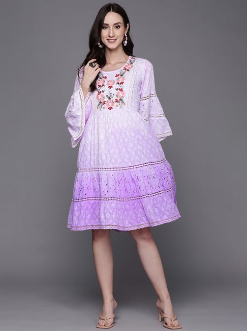 Buy Indo Era Purple Cotton Embroidered A-Line Dress for Women Online @ Tata  CLiQ