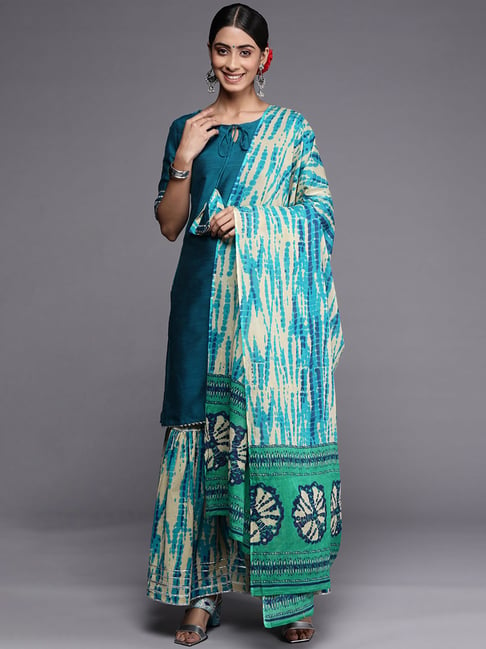 Indo Era Blue Kurti Sharara Set With Dupatta Price in India