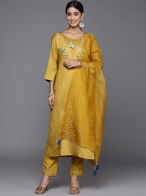 Indo Era Mustard Embellished Kurta Pant Set With Dupatta Price in India