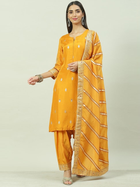 Charcoal Cotton Anarkali Printed Kurta Relaxed Salwar Suit Set