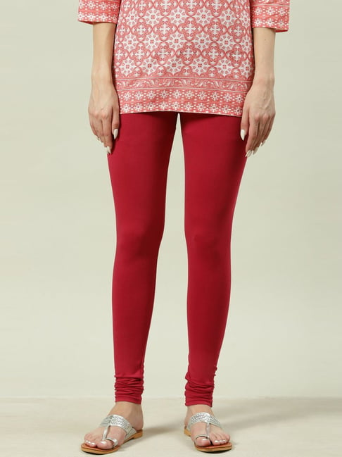 Buy Deep Red Cotton Lycra Solid Leggings (Leggings) for N/A0.0 | Biba India