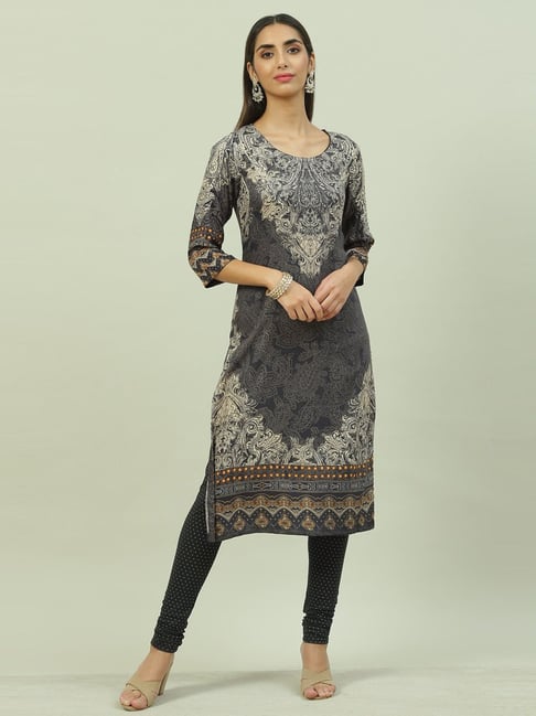 Biba Black Printed Straight Kurta