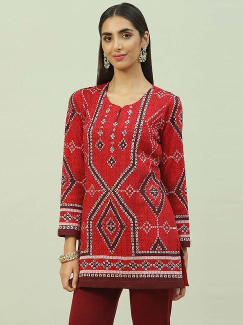 THE LIBAS COLLECTION RED PURE COTTON KURTI ONLINE