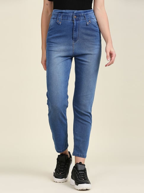 High Star Blue Relaxed Fit High Rise Lightly Washed Jeans