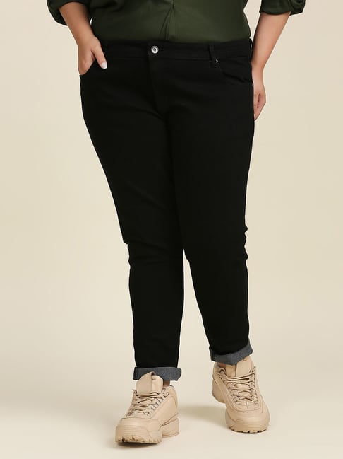 High Star Black Slim Fit Mid Rise Lightly Washed Jeans