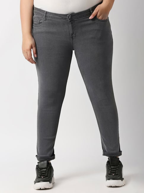 High Star Grey Slim Fit Mid Rise Lightly Washed Jeans