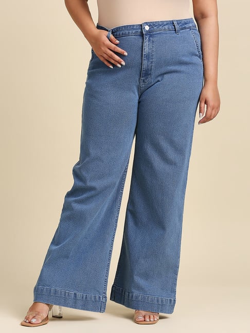 High Star Blue Relaxed Fit High Rise Lightly Washed Jeans-picture-28