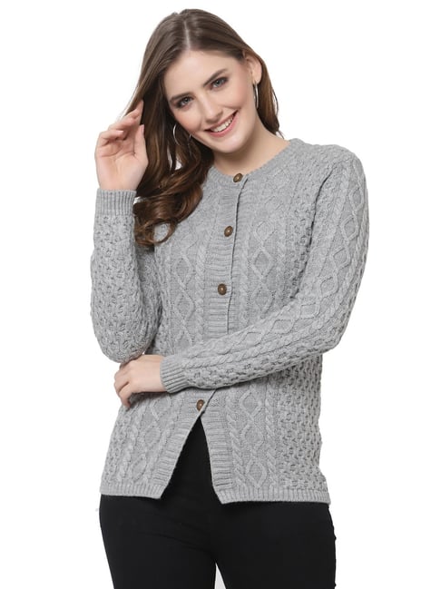 Kalt Light Grey Cable Design Sweater