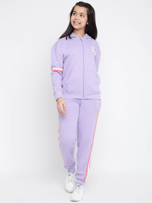 Lil Tomatoes Kids Purple Solid Full Sleeves Tracksuit