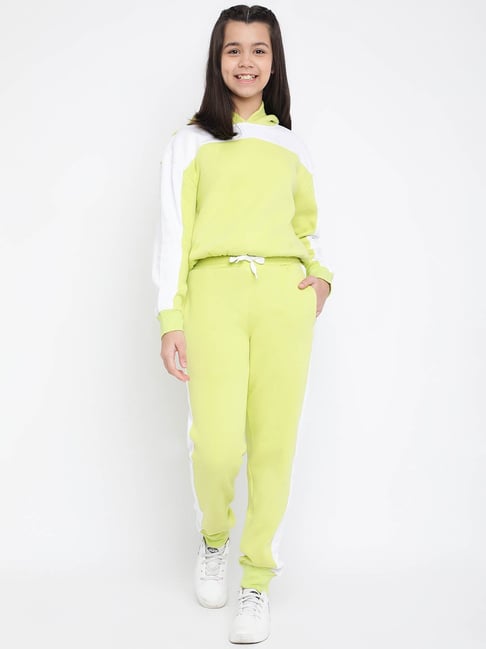 Lil Tomatoes Kids Green Color Block Full Sleeves Tracksuit