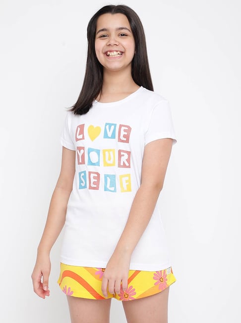 Lil Tomatoes Kids White & Yellow Printed T-Shirt with Shorts-picture-41