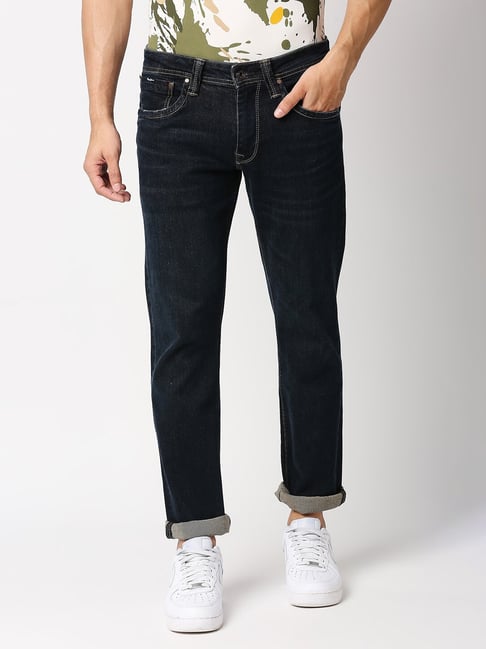 Pepe Jeans Dark Blue Regular Fit Lightly Washed Jeans