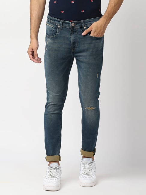 Pepe Jeans Dusty Blue Skinny Fit Lightly Washed Distressed Jeans