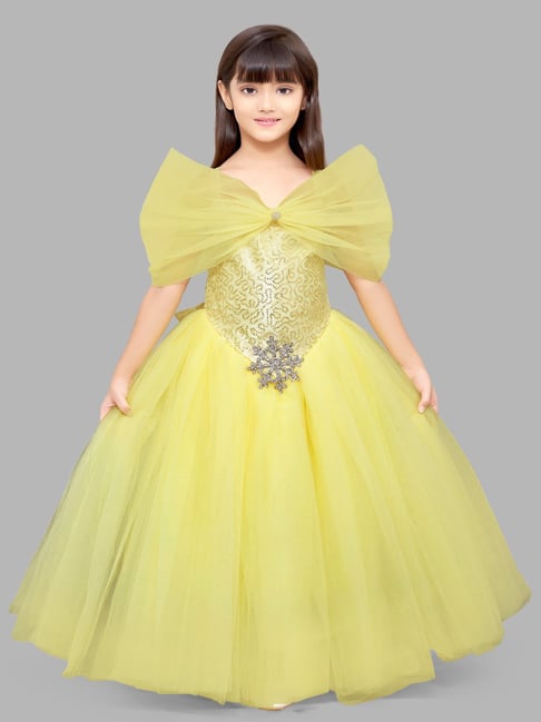 Mango Yellow Kids Silk Cotton Gown – Palam Silks