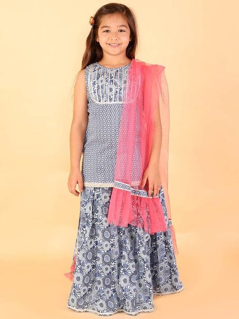 Lil Drama Kids Navy Cotton Printed Ghaghra Set-picture-38
