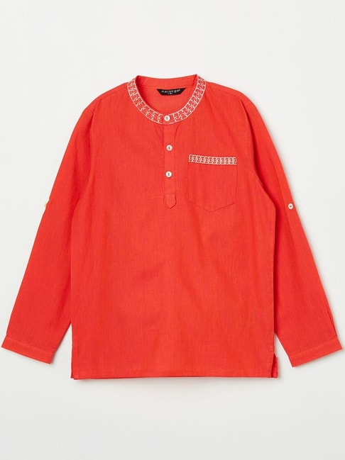 Melange by Lifestyle Kids Orange Cotton Embroidered Full Sleeves Kurta
