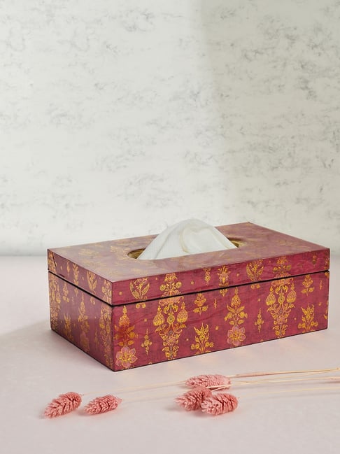 Fabindia Home Ameera Printed Red 112 TC Wood Tissue Box-image-41