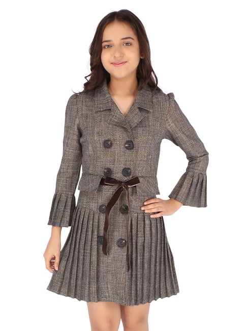 Buy Cutecumber Kids Grey Checks Full Sleeves Blazer Dress for