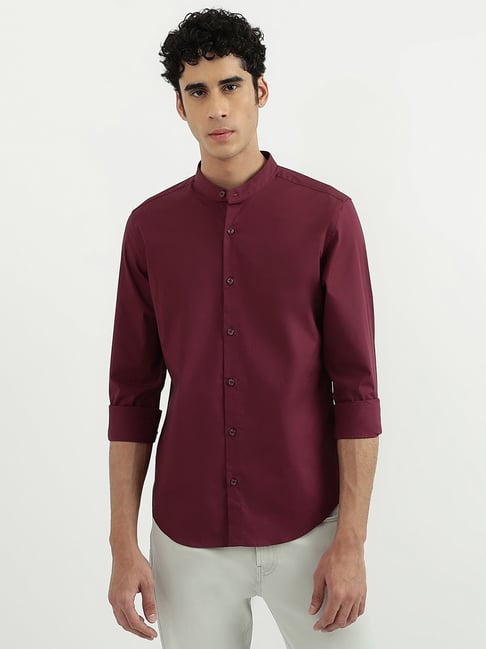 United Colors of Benetton Maroon Slim Fit Shirt