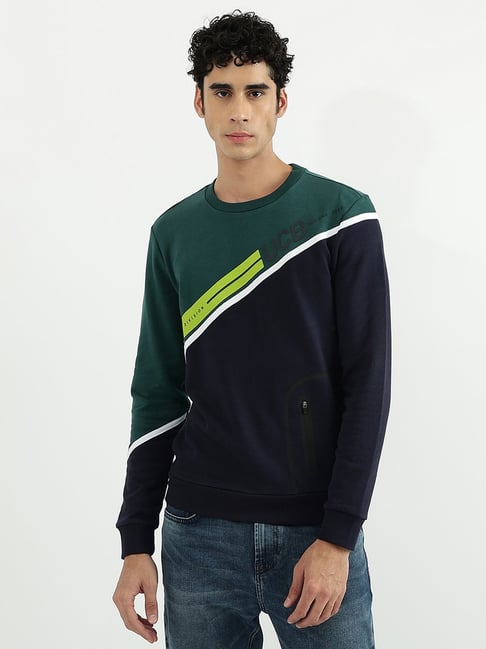 United Colors of Benetton Black & Green Regular Fit Colour Block Sweatshirt